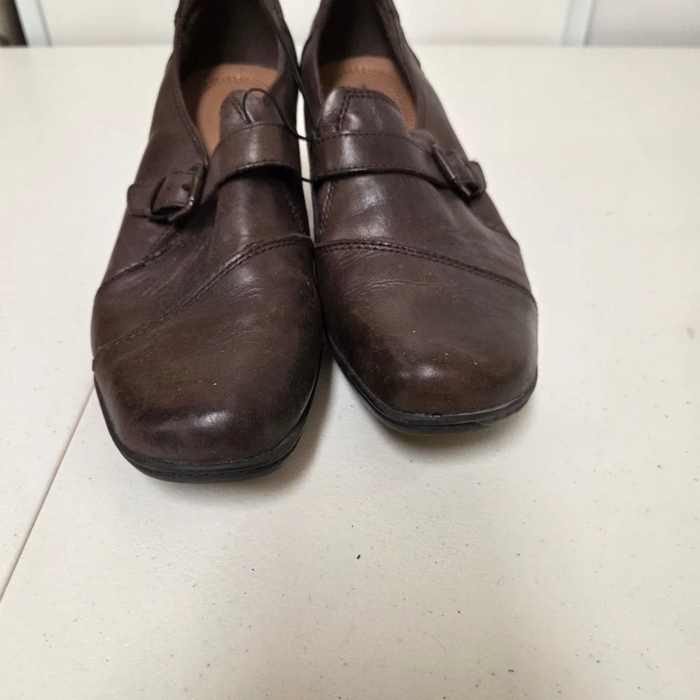 GH Bass Talina Brown Leather Buckle Strap Block Heel Pumps Womens 9M 3861-241